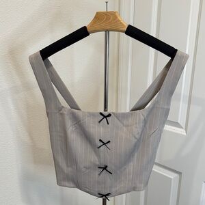 Gray Striped Women's Top with Black Accents
